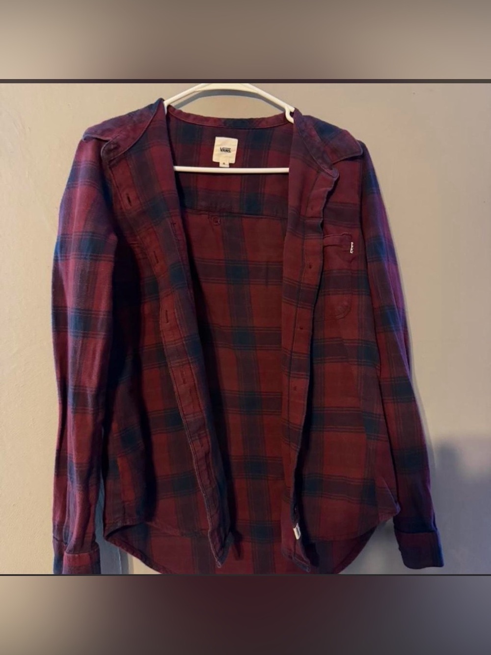 Vans red and Navy Plaid Hooded Button-Up Shirt